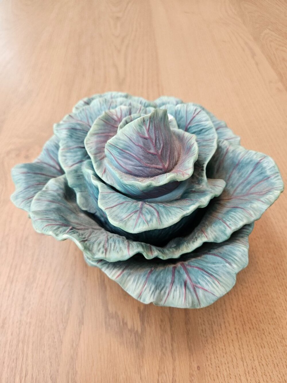 VTG Fitz & Floyd Classics Cabbage Bowl & Lid Blue Purple Majolica Ceramic Rare